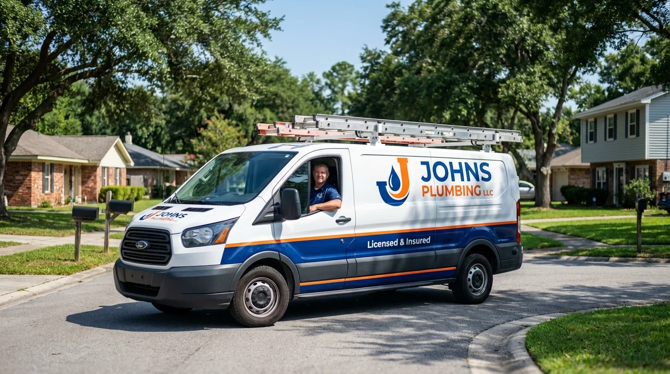 Johns Plumbing LLC service van in Rochester, NH