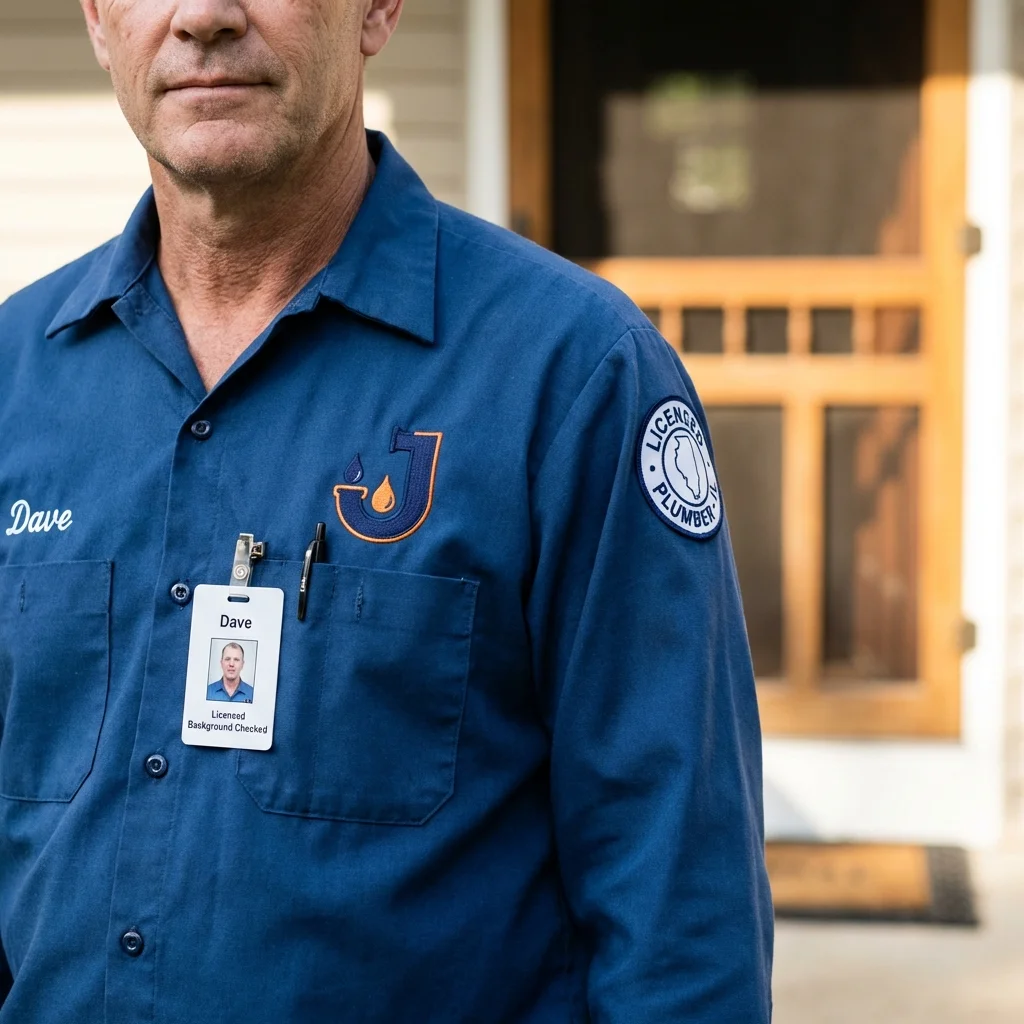 Licensed plumber showing ID badge in Rochester, NH
