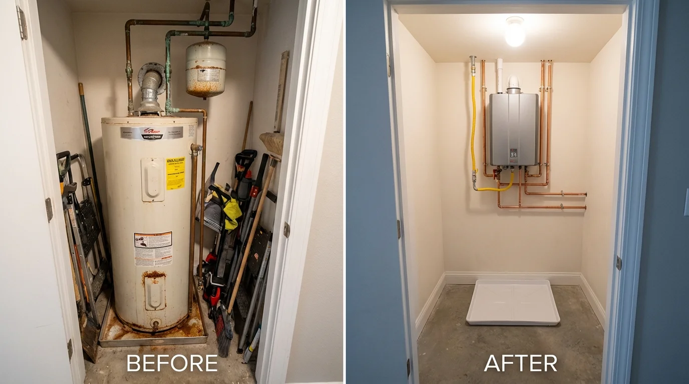 Tank water heater versus wall-mounted tankless unit comparison for Rochester, NH homeowners